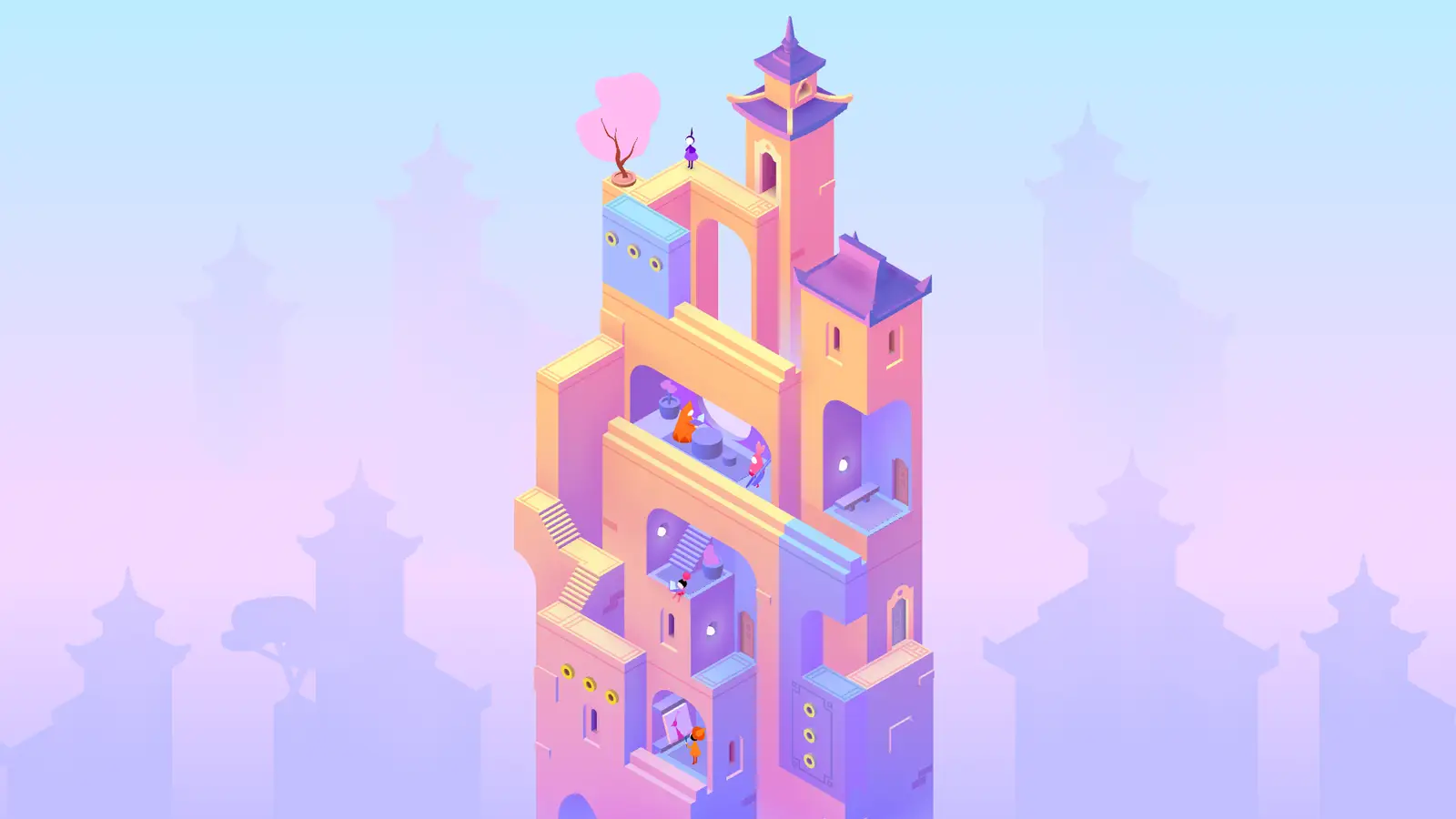 Pastel towers and stairways from Monument Valley 3